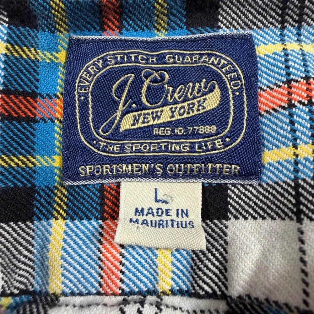 J Crew Men's Plaid Flannel Long Sleeve Button Up Shirt Size L Blue White Red EUC